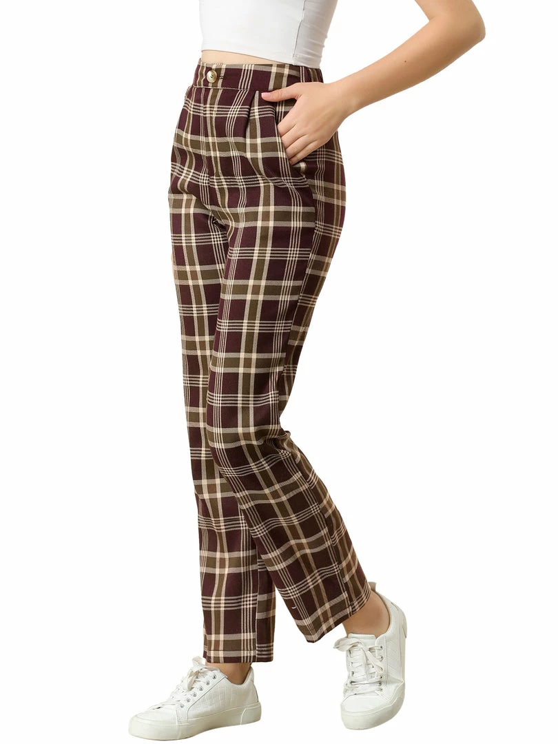 Allegra K Women's Plaid Trousers Pockets Straight Leg Pants 16 Allegra K Women's Plaid Trousers Pockets Straight Leg Pants