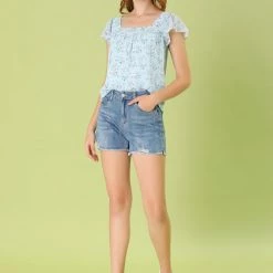 Allegra K Women's Chiffon Ruffle Sleeve Layered Floral Print Blouse Top