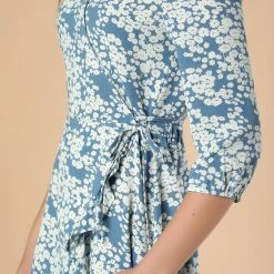 Allegra K Women's 3/4 Sleeves Floral Ruffle Hem Dress