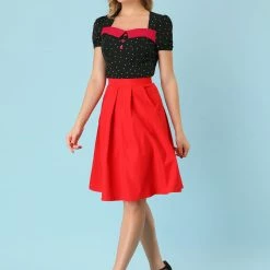 Allegra K Women's Contrast Square Neck Summer Casual Polka Dots Tops Blouse