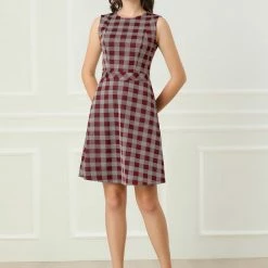 Allegra K Houndstooth Plaid Sleeveless Knit Dress Women 36 Allegra K Houndstooth Plaid Sleeveless Knit Dress Women