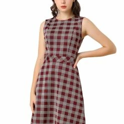Allegra K Houndstooth Plaid Sleeveless Knit Dress Women