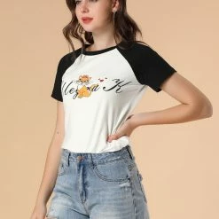 Allegra K Women's Summer Casual Short Sleeve Cartoon Cat Print T-shirt Tee 47 Allegra K Women's Summer Casual Short Sleeve Cartoon Cat Print T-shirt Tee