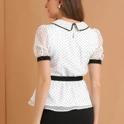 Allegra K Women's Tie Front Doll Collar Contrast Trim Casual Top Shirt 14 Allegra K Women's Tie Front Doll Collar Contrast Trim Casual Top Shirt