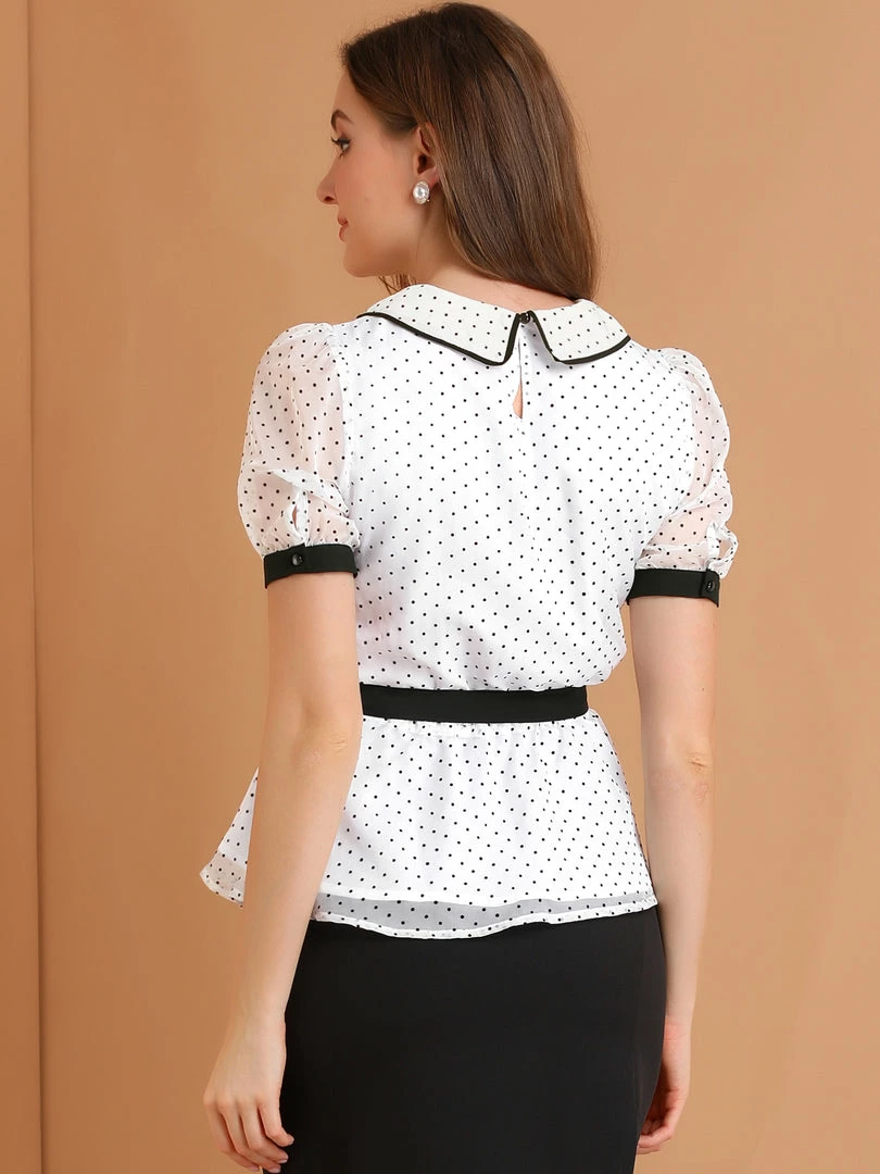 Allegra K Women's Tie Front Doll Collar Contrast Trim Casual Top Shirt 8 Allegra K Women's Tie Front Doll Collar Contrast Trim Casual Top Shirt