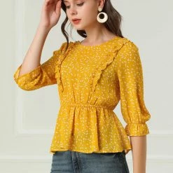 Allegra K Women's Elegant Peplum Tops 3/4 Sleeve Floral Printed Chiffon Blouse 11 Allegra K Women's Elegant Peplum Tops 3/4 Sleeve Floral Printed Chiffon Blouse