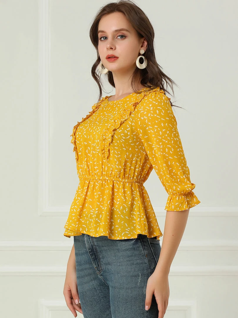 Allegra K Women's Elegant Peplum Tops 3/4 Sleeve Floral Printed Chiffon Blouse 7 Allegra K Women's Elegant Peplum Tops 3/4 Sleeve Floral Printed Chiffon Blouse