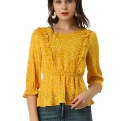 Allegra K Women's Elegant Peplum Tops 3/4 Sleeve Floral Printed Chiffon Blouse 10 Allegra K Women's Elegant Peplum Tops 3/4 Sleeve Floral Printed Chiffon Blouse