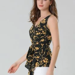 Allegra K Diagonal Stripes Tie Waist Wrap Top Women