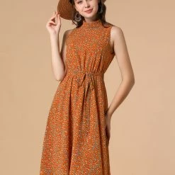 Allegra K Women's Sleeveless Knee Length Floral Dress 12 Allegra K Women's Sleeveless Knee Length Floral Dress