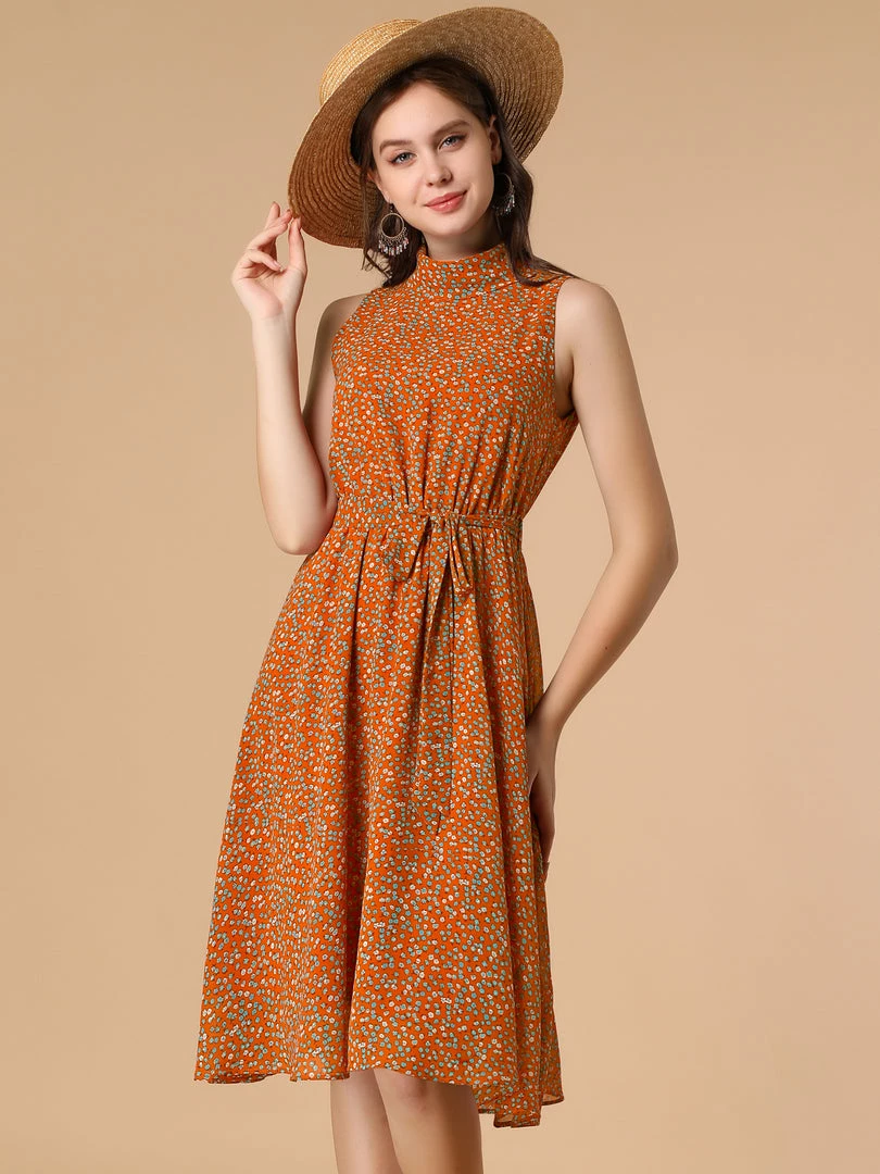 Allegra K Women's Sleeveless Knee Length Floral Dress 6 Allegra K Women's Sleeveless Knee Length Floral Dress