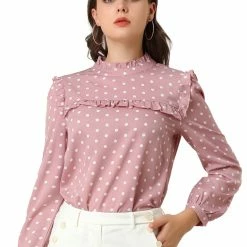 Allegra K Women's Ruffle Trim Polka Dots Blouse Long Sleeve Back Bow Tie Cute Top Shirt 44 Allegra K Women's Ruffle Trim Polka Dots Blouse Long Sleeve Back Bow Tie Cute Top Shirt