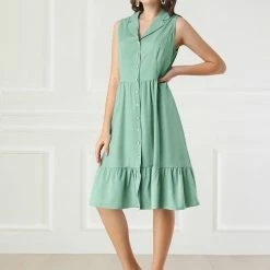 Allegra K Women's Camp Collar Button Down Ruffle Hem Shirt Dress