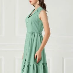 Allegra K Women's Camp Collar Button Down Ruffle Hem Shirt Dress