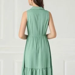 Allegra K Women's Camp Collar Button Down Ruffle Hem Shirt Dress