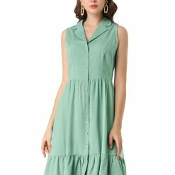 Allegra K Women's Camp Collar Button Down Ruffle Hem Shirt Dress