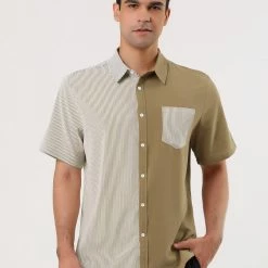 Allegra K Men's Short Sleeve Button Down Casual Summer Cotton Patchwork Print Shirt 47 Allegra K Men's Short Sleeve Button Down Casual Summer Cotton Patchwork Print Shirt