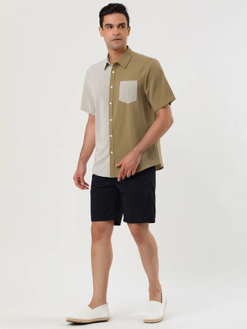 Allegra K Men's Short Sleeve Button Down Casual Summer Cotton Patchwork Print Shirt 25 Allegra K Men's Short Sleeve Button Down Casual Summer Cotton Patchwork Print Shirt