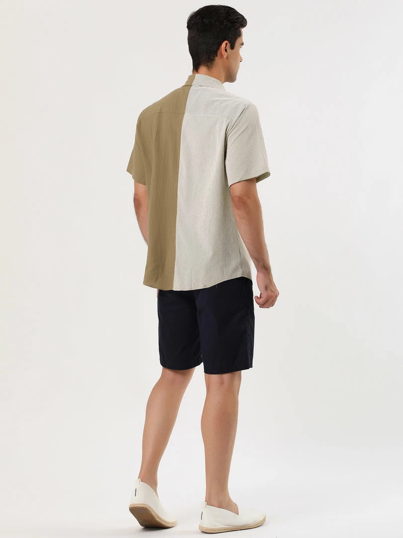 Allegra K Men's Short Sleeve Button Down Casual Summer Cotton Patchwork Print Shirt 26 Allegra K Men's Short Sleeve Button Down Casual Summer Cotton Patchwork Print Shirt