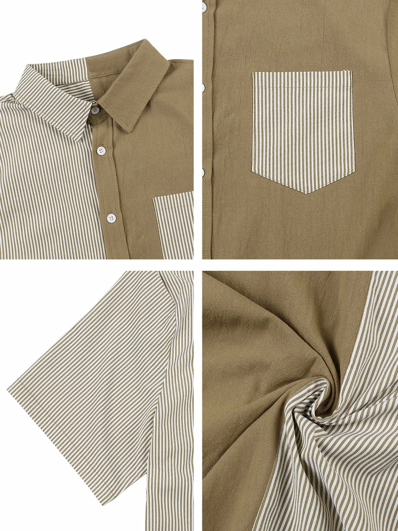 Allegra K Men's Short Sleeve Button Down Casual Summer Cotton Patchwork Print Shirt 27 Allegra K Men's Short Sleeve Button Down Casual Summer Cotton Patchwork Print Shirt