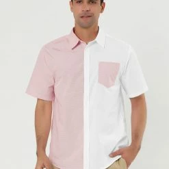 Allegra K Men's Short Sleeve Button Down Casual Summer Cotton Patchwork Print Shirt 42 Allegra K Men's Short Sleeve Button Down Casual Summer Cotton Patchwork Print Shirt