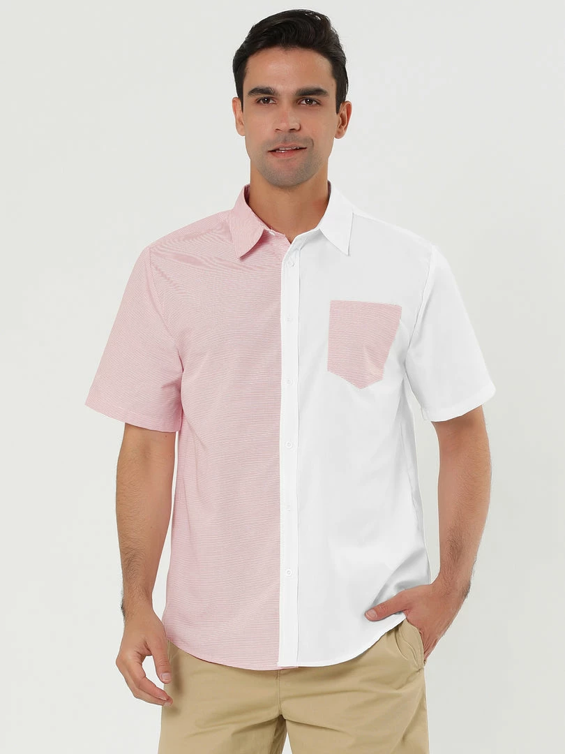 Allegra K Men's Short Sleeve Button Down Casual Summer Cotton Patchwork Print Shirt 18 Allegra K Men's Short Sleeve Button Down Casual Summer Cotton Patchwork Print Shirt