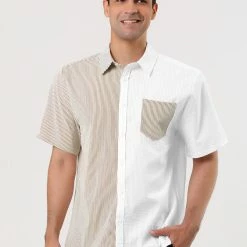 Allegra K Men's Short Sleeve Button Down Casual Summer Cotton Patchwork Print Shirt 36 Allegra K Men's Short Sleeve Button Down Casual Summer Cotton Patchwork Print Shirt