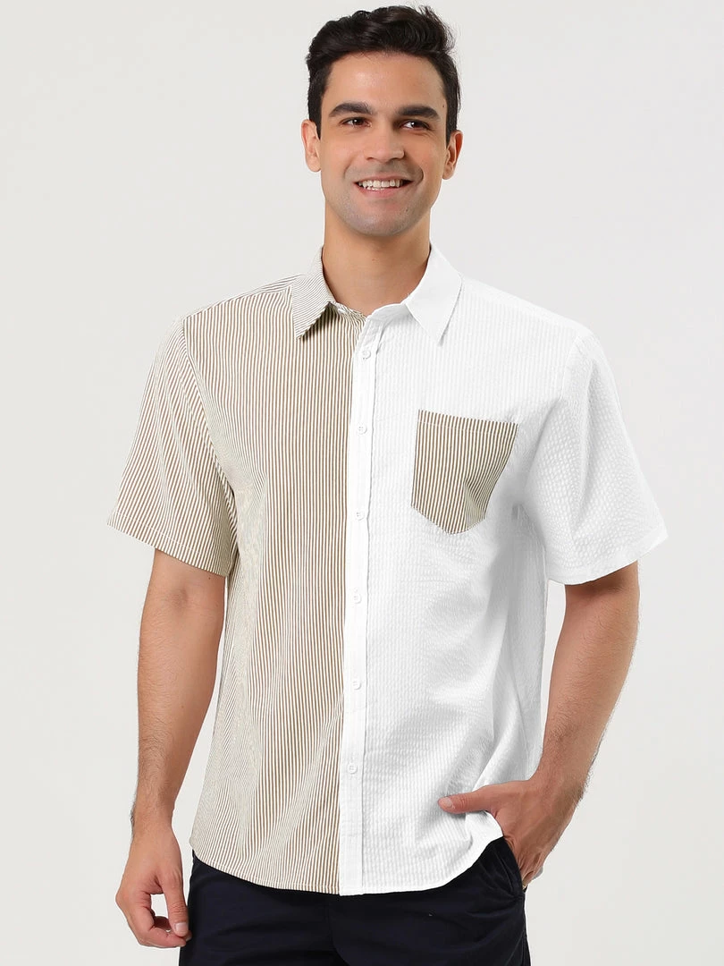 Allegra K Men's Short Sleeve Button Down Casual Summer Cotton Patchwork Print Shirt 12 Allegra K Men's Short Sleeve Button Down Casual Summer Cotton Patchwork Print Shirt