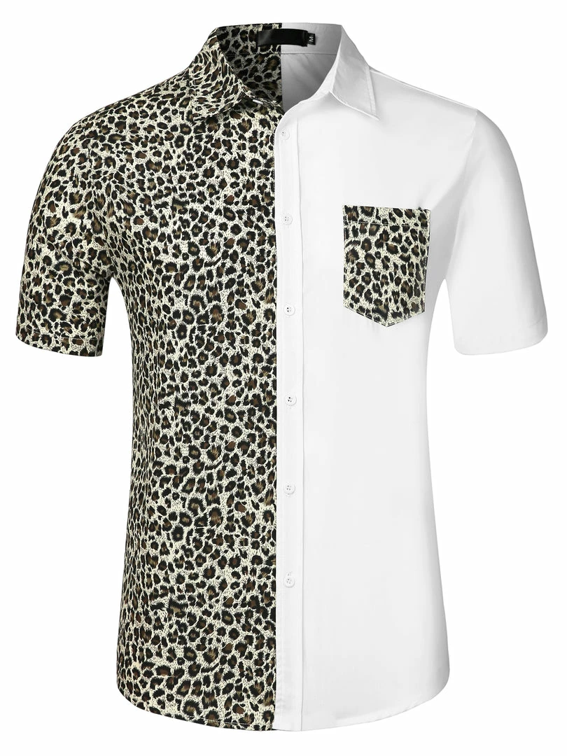 Allegra K Men's Short Sleeve Button Down Casual Summer Cotton Patchwork Print Shirt 5 Allegra K Men's Short Sleeve Button Down Casual Summer Cotton Patchwork Print Shirt