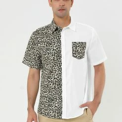 Allegra K Men's Short Sleeve Button Down Casual Summer Cotton Patchwork Print Shirt 30 Allegra K Men's Short Sleeve Button Down Casual Summer Cotton Patchwork Print Shirt