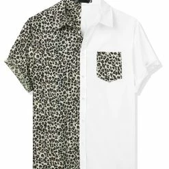 Allegra K Men's Short Sleeve Button Down Casual Summer Cotton Patchwork Print Shirt