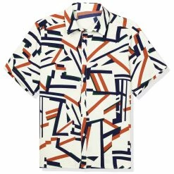Allegra K Tops Men's Irregular Geometric Color Block Short Sleeve Button Down Shirts