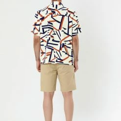 Allegra K Tops Men's Irregular Geometric Color Block Short Sleeve Button Down Shirts