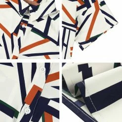 Allegra K Tops Men's Irregular Geometric Color Block Short Sleeve Button Down Shirts