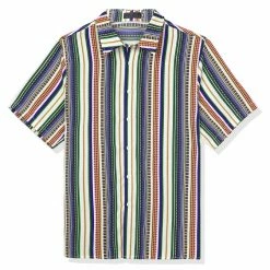 Allegra K Men's Summer Button Down Short Sleeve Vertical Colorful Striped Shirt