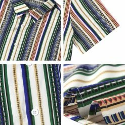 Allegra K Men's Summer Button Down Short Sleeve Vertical Colorful Striped Shirt