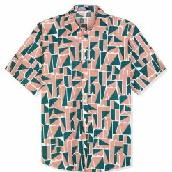 Allegra K Tops Men's Irregular Geometric Color Block Short Sleeve Button Down Shirts