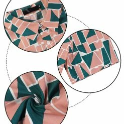 Allegra K Tops Men's Irregular Geometric Color Block Short Sleeve Button Down Shirts