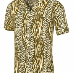 Allegra K Men's Summer Leopard Printed Short Sleeves Button Down Beach Pattern Shirt