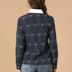 Allegra K Women's Work Office Tops Blouses Long Sleeve Pintuck Dots Button Up Shirts