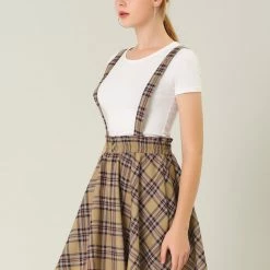 Allegra K Women's Tartan Plaid Button Decor Flare Skater Suspender Skirt 79 Allegra K Women's Tartan Plaid Button Decor Flare Skater Suspender Skirt