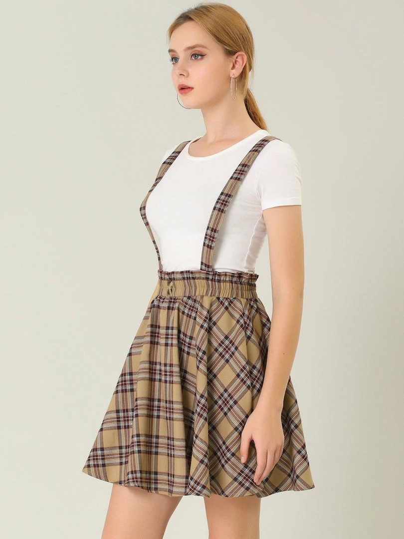 Allegra K Women's Tartan Plaid Button Decor Flare Skater Suspender Skirt 36 Allegra K Women's Tartan Plaid Button Decor Flare Skater Suspender Skirt
