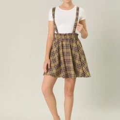 Allegra K Women's Tartan Plaid Button Decor Flare Skater Suspender Skirt 80 Allegra K Women's Tartan Plaid Button Decor Flare Skater Suspender Skirt