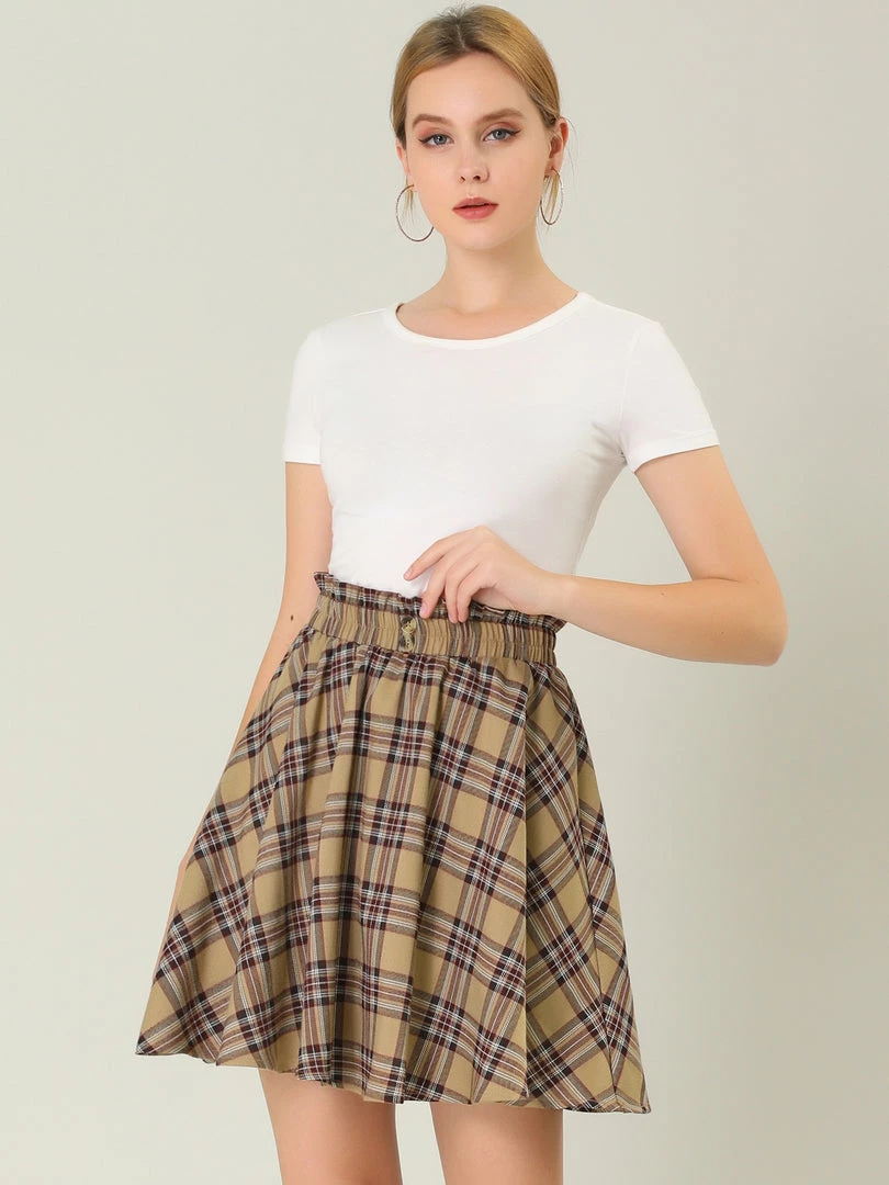 Allegra K Women's Tartan Plaid Button Decor Flare Skater Suspender Skirt 38 Allegra K Women's Tartan Plaid Button Decor Flare Skater Suspender Skirt