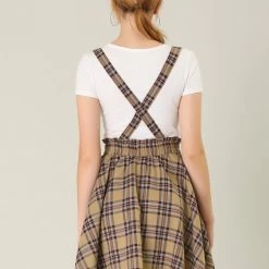 Allegra K Women's Tartan Plaid Button Decor Flare Skater Suspender Skirt 82 Allegra K Women's Tartan Plaid Button Decor Flare Skater Suspender Skirt