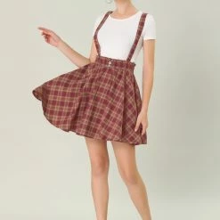 Allegra K Women's Tartan Plaid Button Decor Flare Skater Suspender Skirt 86 Allegra K Women's Tartan Plaid Button Decor Flare Skater Suspender Skirt