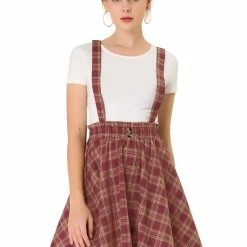 Allegra K Women's Tartan Plaid Button Decor Flare Skater Suspender Skirt 84 Allegra K Women's Tartan Plaid Button Decor Flare Skater Suspender Skirt
