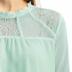 Allegra K Lace Floral Panel Crew Neck Long Sleeves Peasant Blouse Women