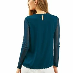 Allegra K Lace Floral Panel Crew Neck Long Sleeves Peasant Blouse Women