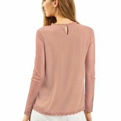 Allegra K Lace Floral Panel Crew Neck Long Sleeves Peasant Blouse Women